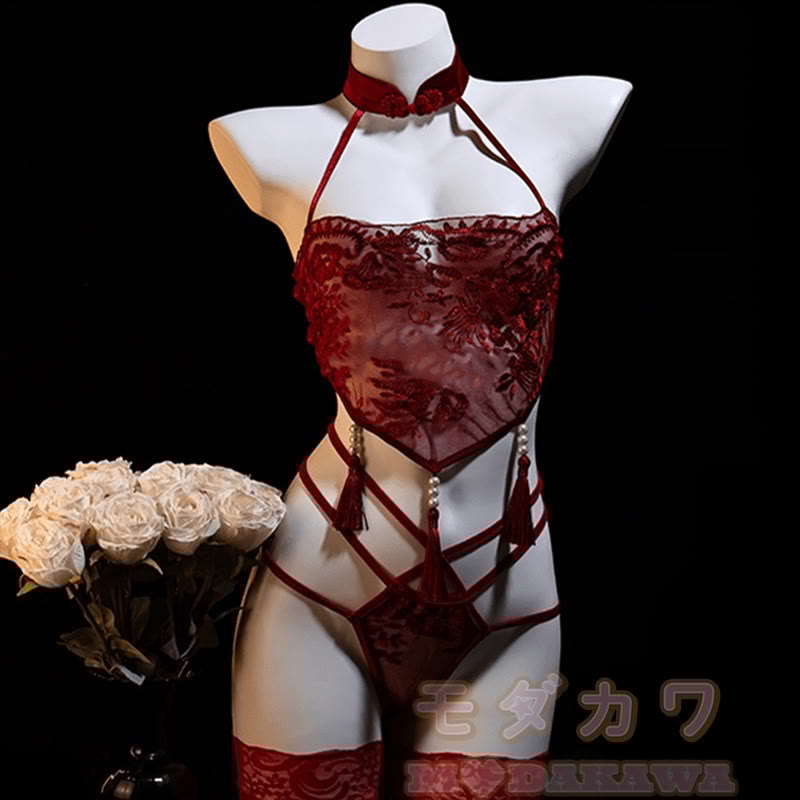 Vintage Hanfu Dudou See-through Lingerie Set