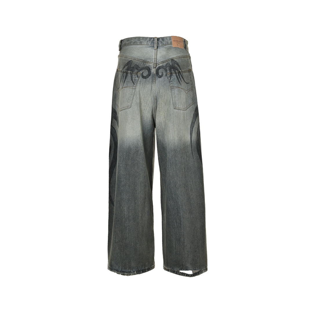 Balenciaga 24Fw Y2K Totem Pattern Drawstring Jeans