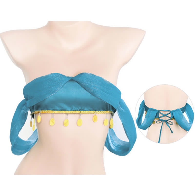 Han Costume Sequin Fringed Lace Up Split Lingerie Set