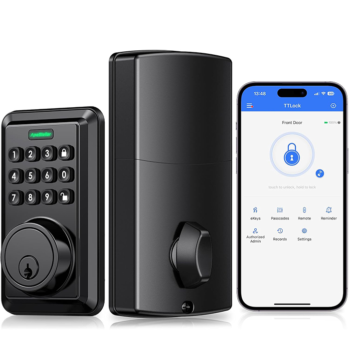 Wi-Fi Smart Door Lock, Built-in WiFi Keyless Entry Door Lock Deadbolt with APP Remote Control, No Hub Required Deadbolt Lock, Easy Installation for Front Door-Matte Black