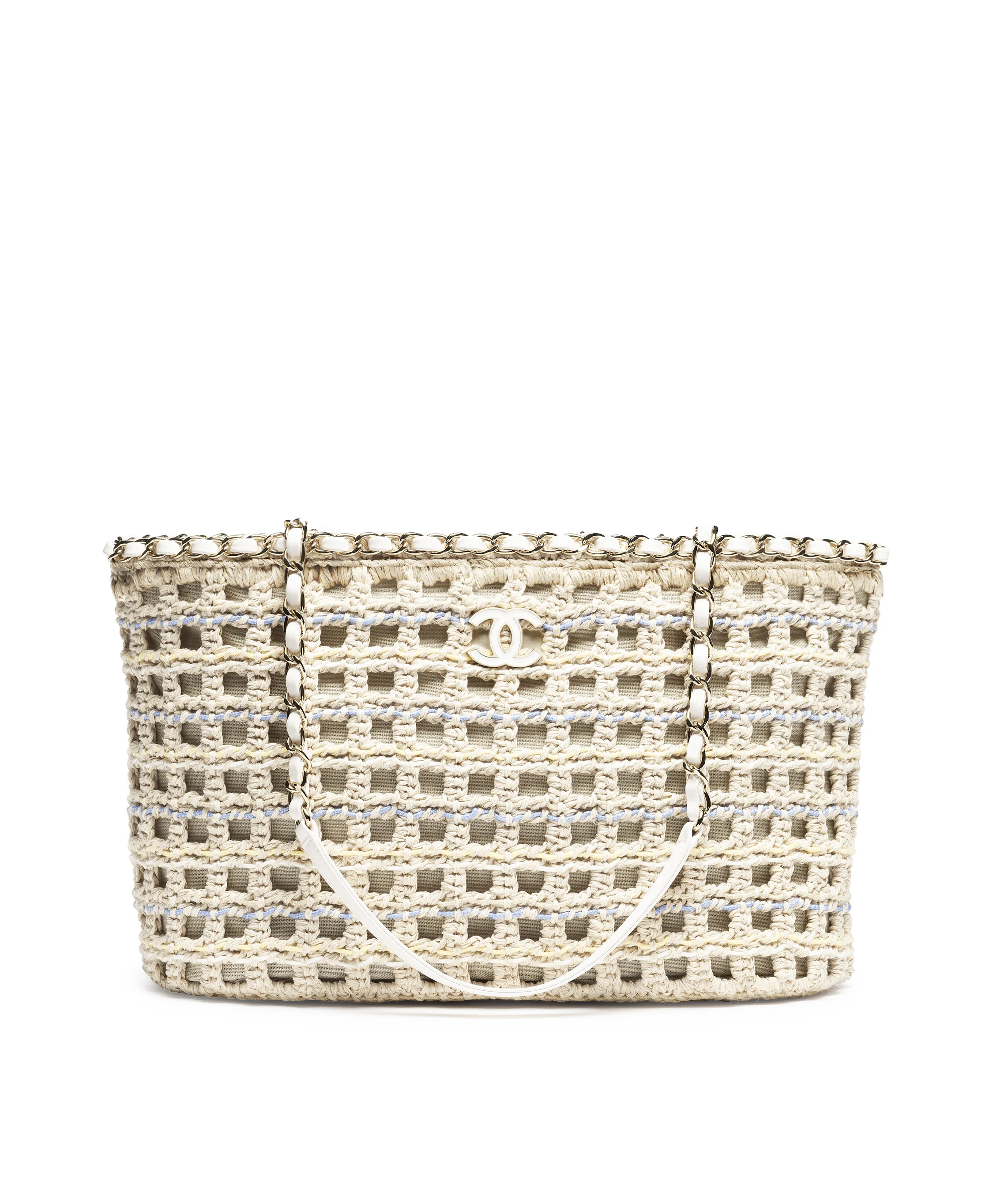 Chanel Small Shopping Bag Cotton Crochet & Gold-Tone Metal Beige, White, Blue & Yellow AS5235-B18697-NACUD