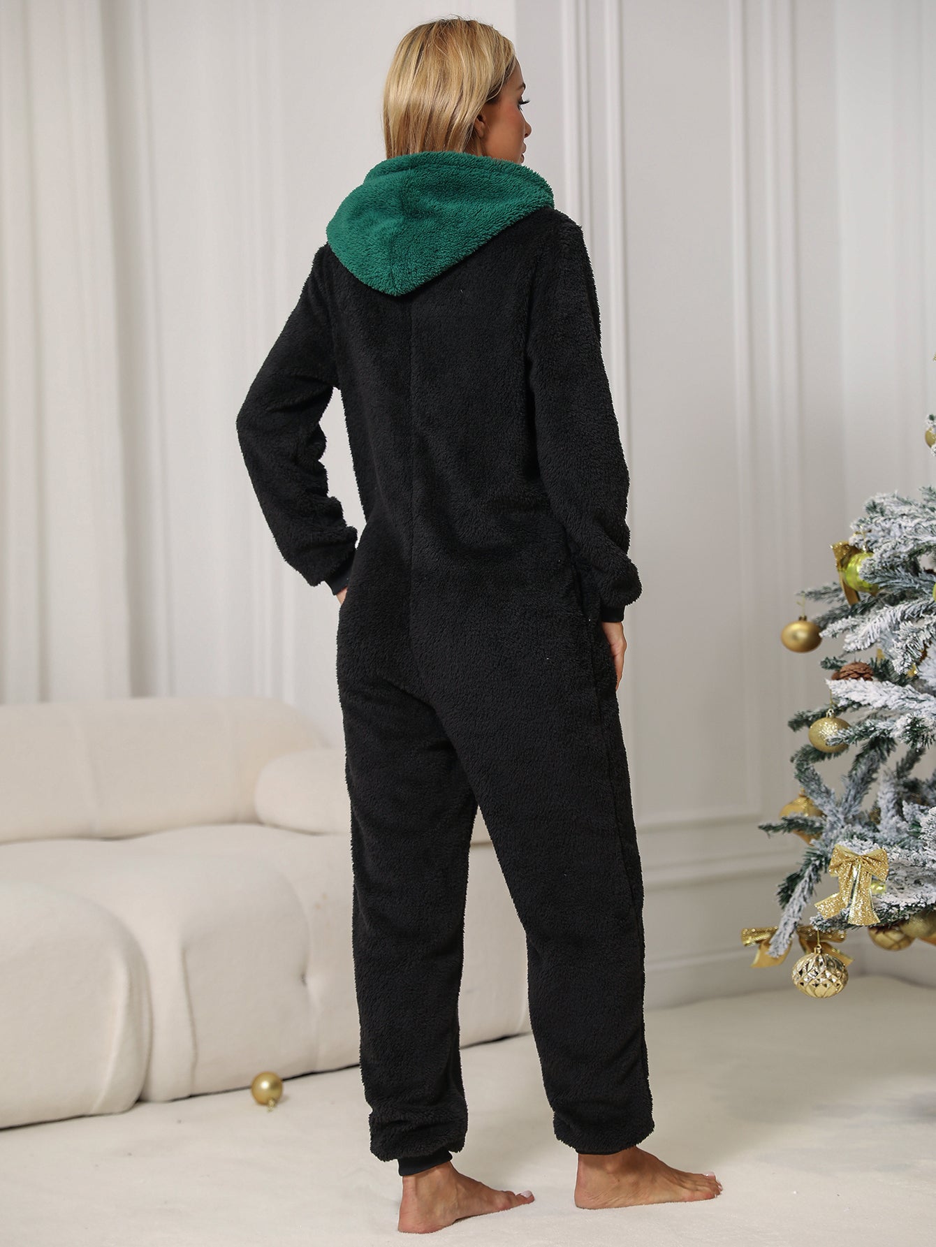 Autumn Winter Women Wear Hooded Long Sleeved Trousers Home Breathable Christmas Casual Plush Jumpsuit