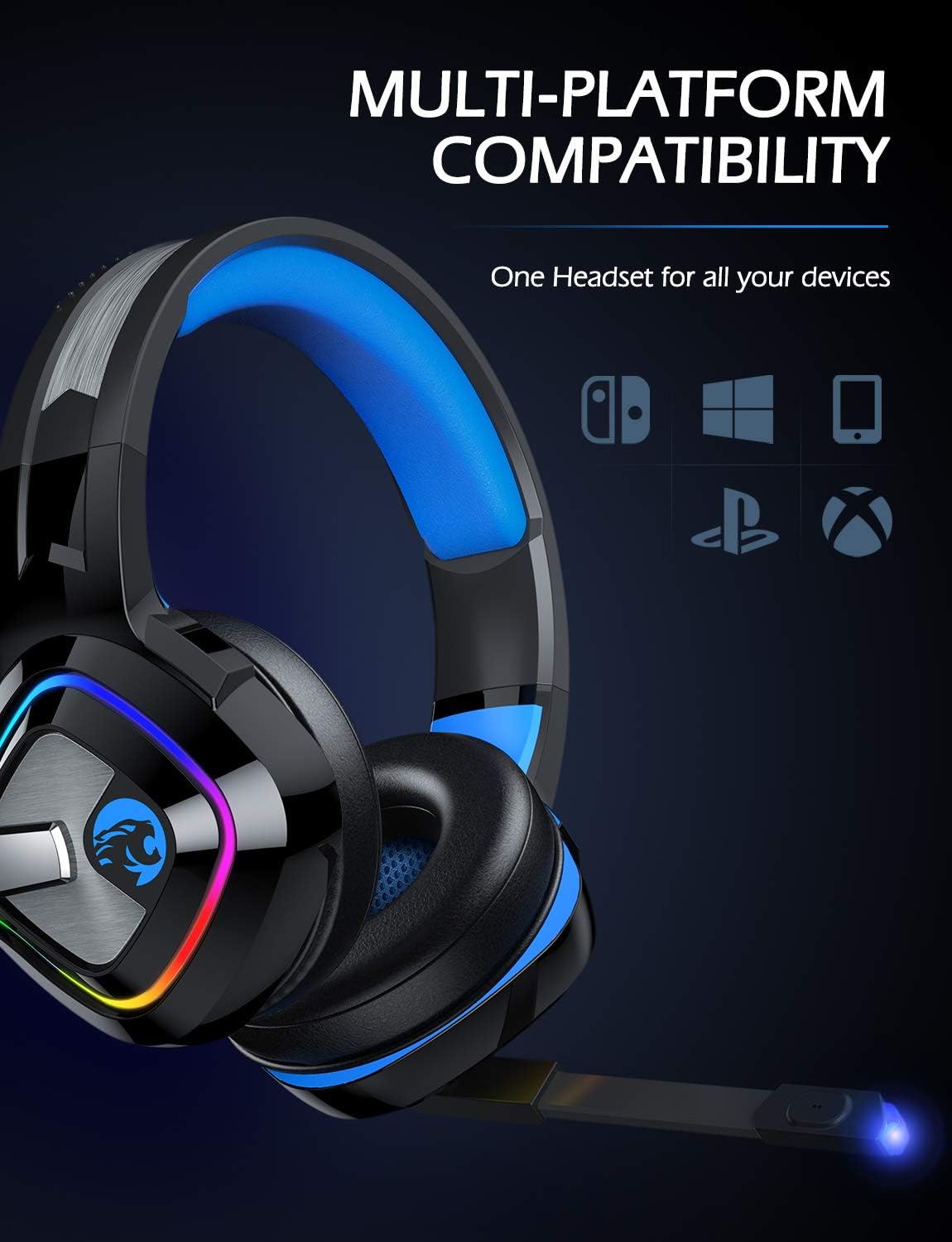 ZIUMIER Z66 Gaming Headset, Wired, Over-Ear, Noise Cancelling Mic, RGB Light, Stereo Surround Sound, Compatible with PS4, PS5, Xbox One, Laptop (Green)
