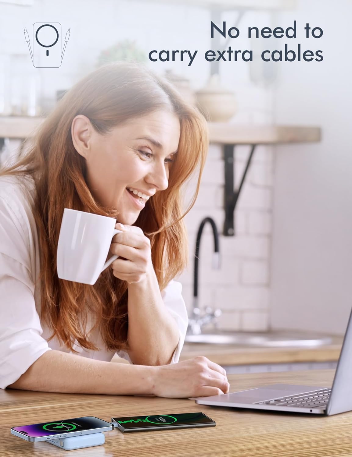 podoru Wireless Portable Charger, 10000mAh Magnetic Power Bank Built-in USB-C Lighting Cables 22.5W PD Fast Charging LED Display Mag-Safe Battery Pack for iPhone 15/14/13/12/Mini/Pro/Pro Max - White