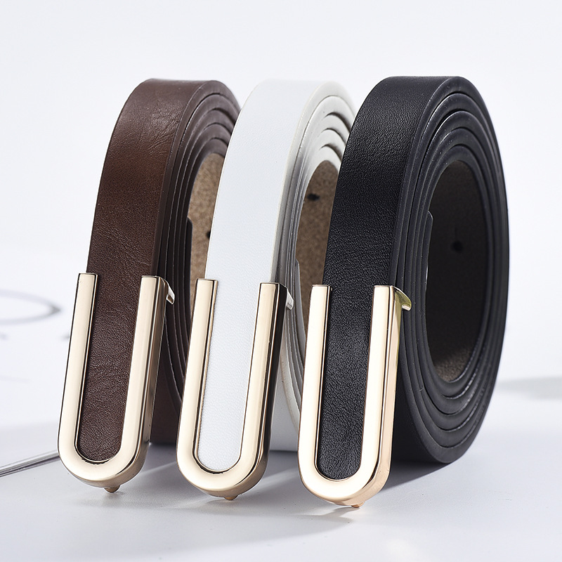 Pure cowhide thin belt lady with dress dress fashion Korean version ins style skirt belt simple leather belt