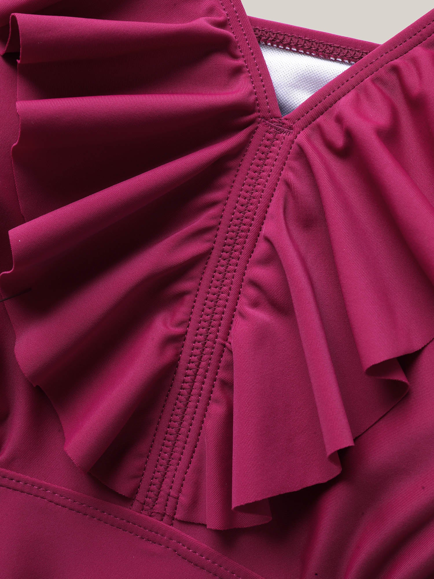 Ruffle Collar Hi-Low Hem Swim Top