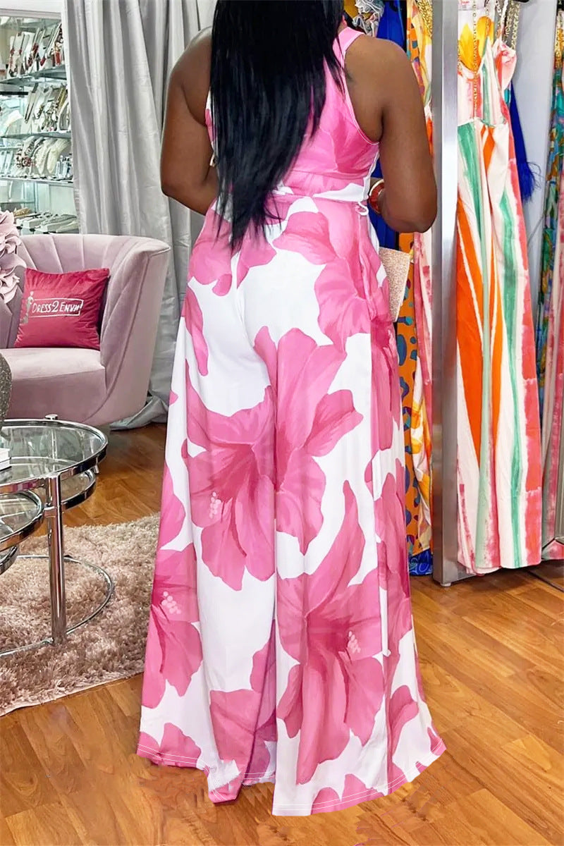 Plus Size Casual Personality Printed Sleeveless Jumpsuit
