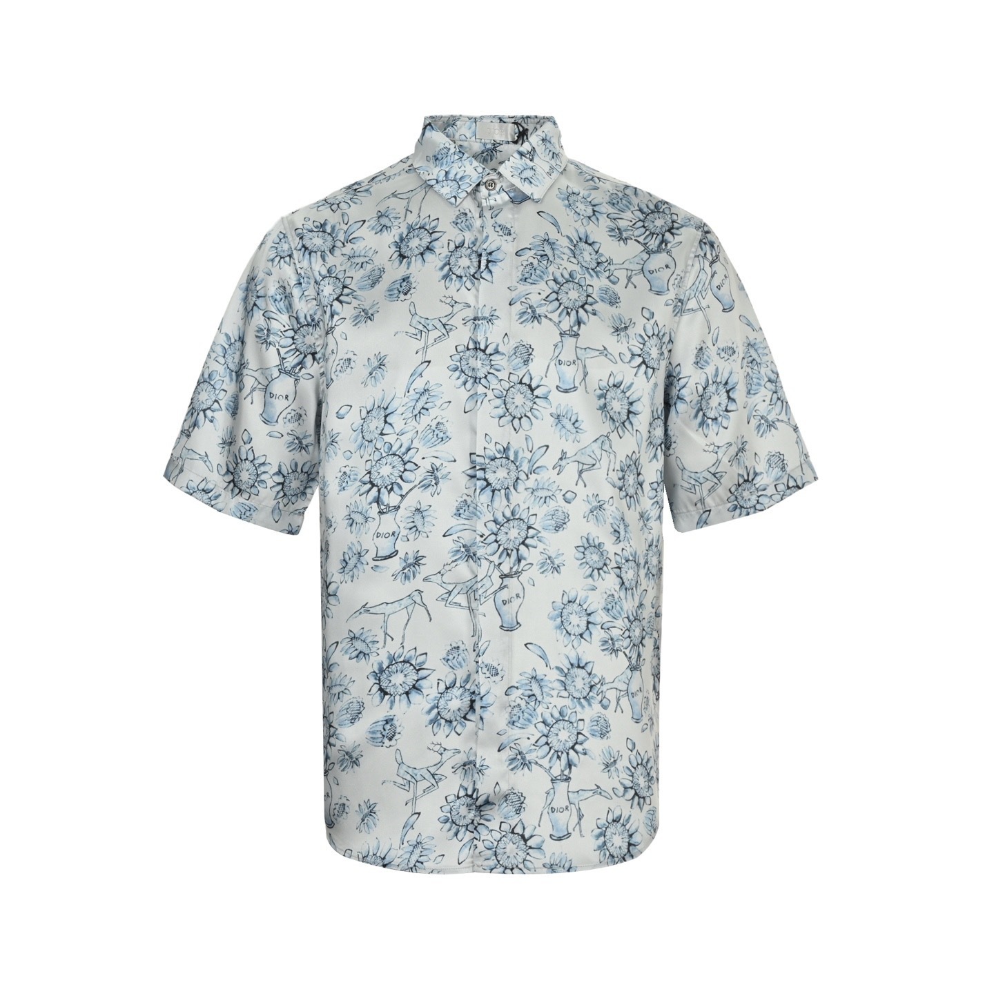 Dior 25ss floral and animal print short-sleeved shirt