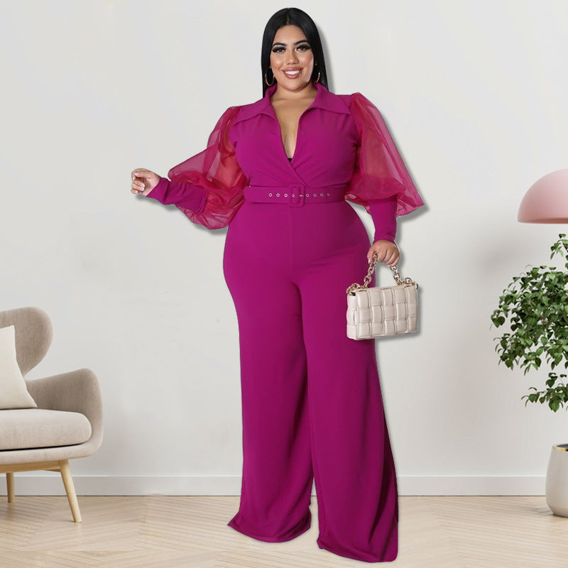 Plus Size Women Clothes Spring Collar Jumpsuit
