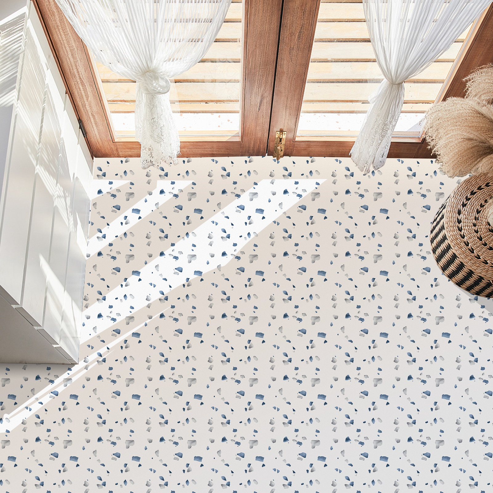 Blue and Grey Terrazzo Peel and Stick Vinyl Floor Tile Sticker