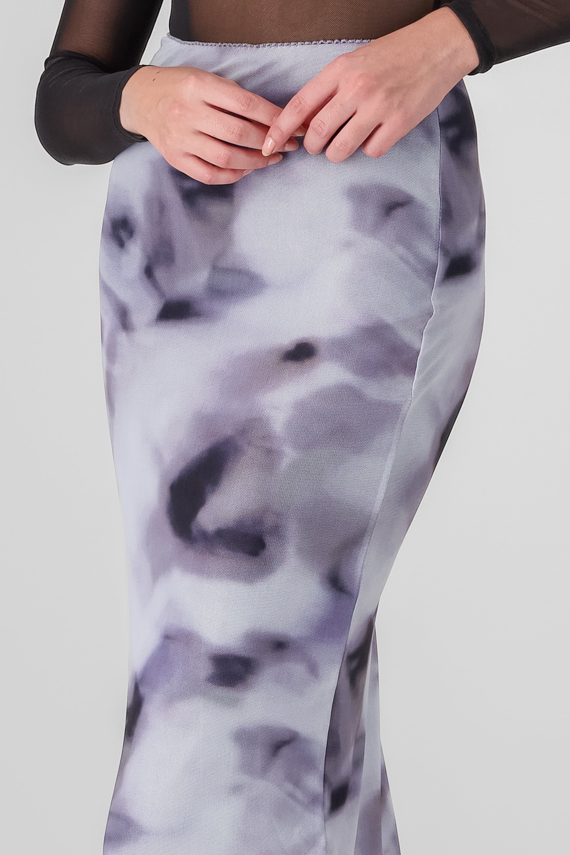 Printed Mesh Midi Skirt