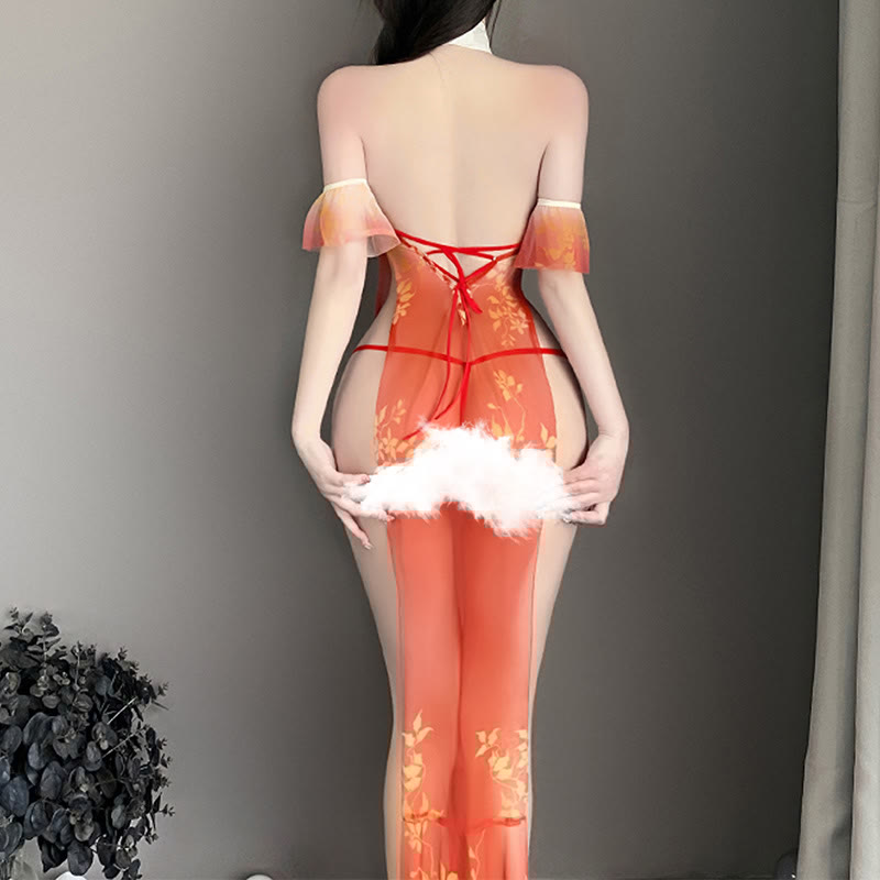 Vintage See-through Tassel Cheongsam Lingerie Dress