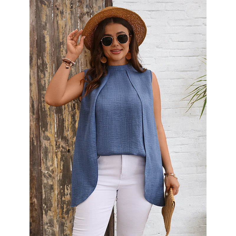 Plus Size Best Seller in Half Turtleneck Sleeveless Top Shirt Women Clothing Irregular Asymmetric Design Shirt Women