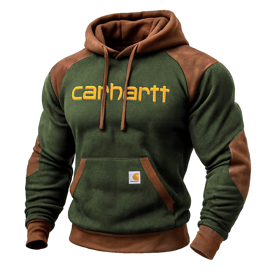 Carhartt Navy and Brown Hooded Sweatshirt with Embroidered Logo