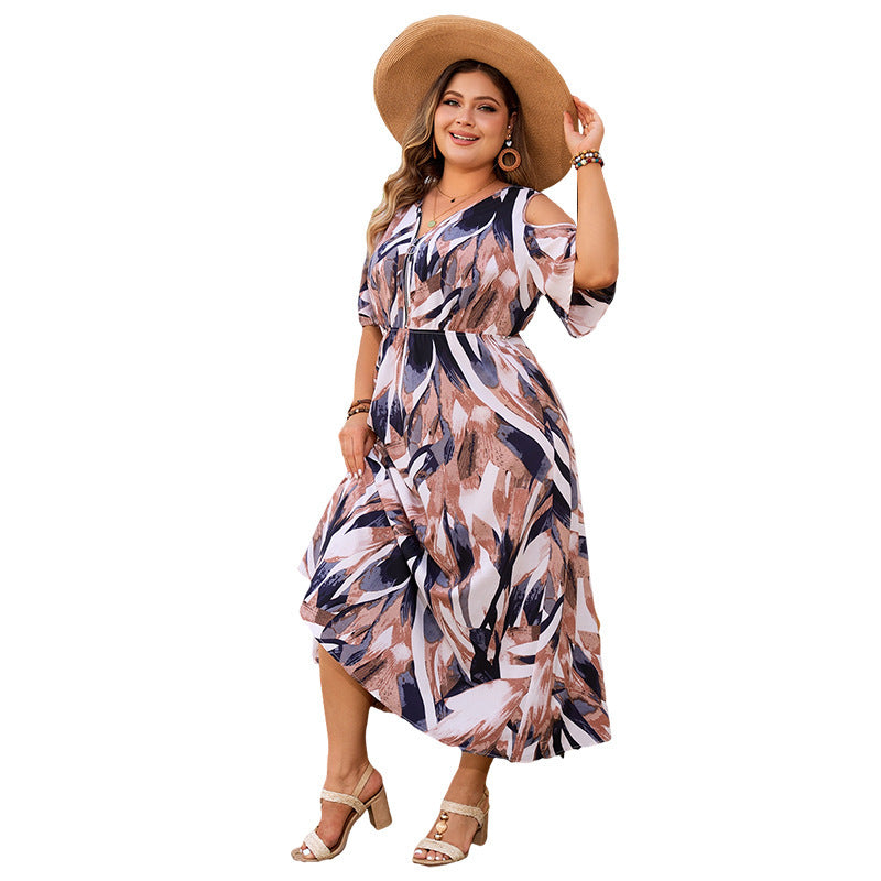 European and American V-neck Short Sleeve Dress