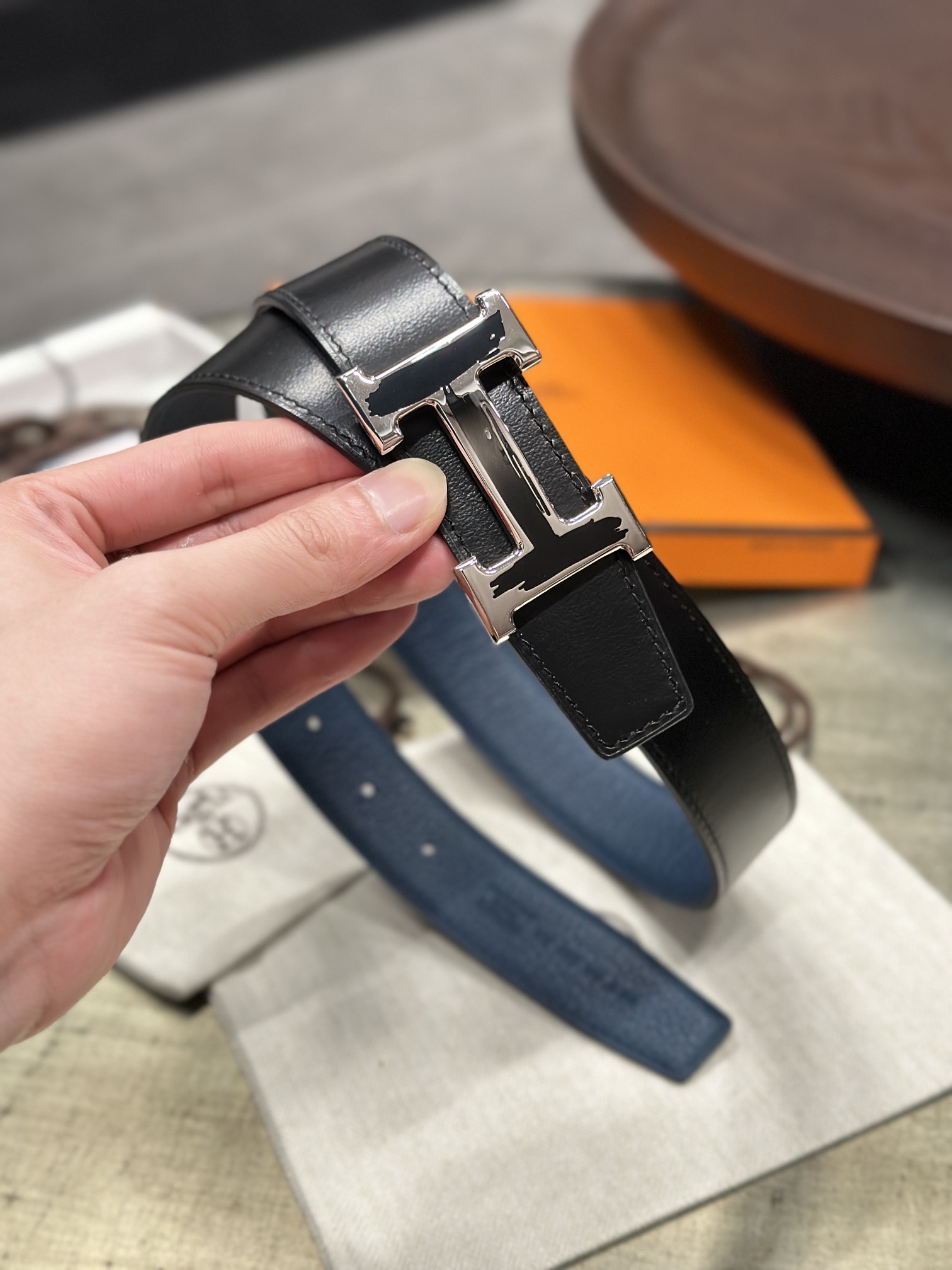 Hermès epsom double-faced calfskin belt 3.2CM wide