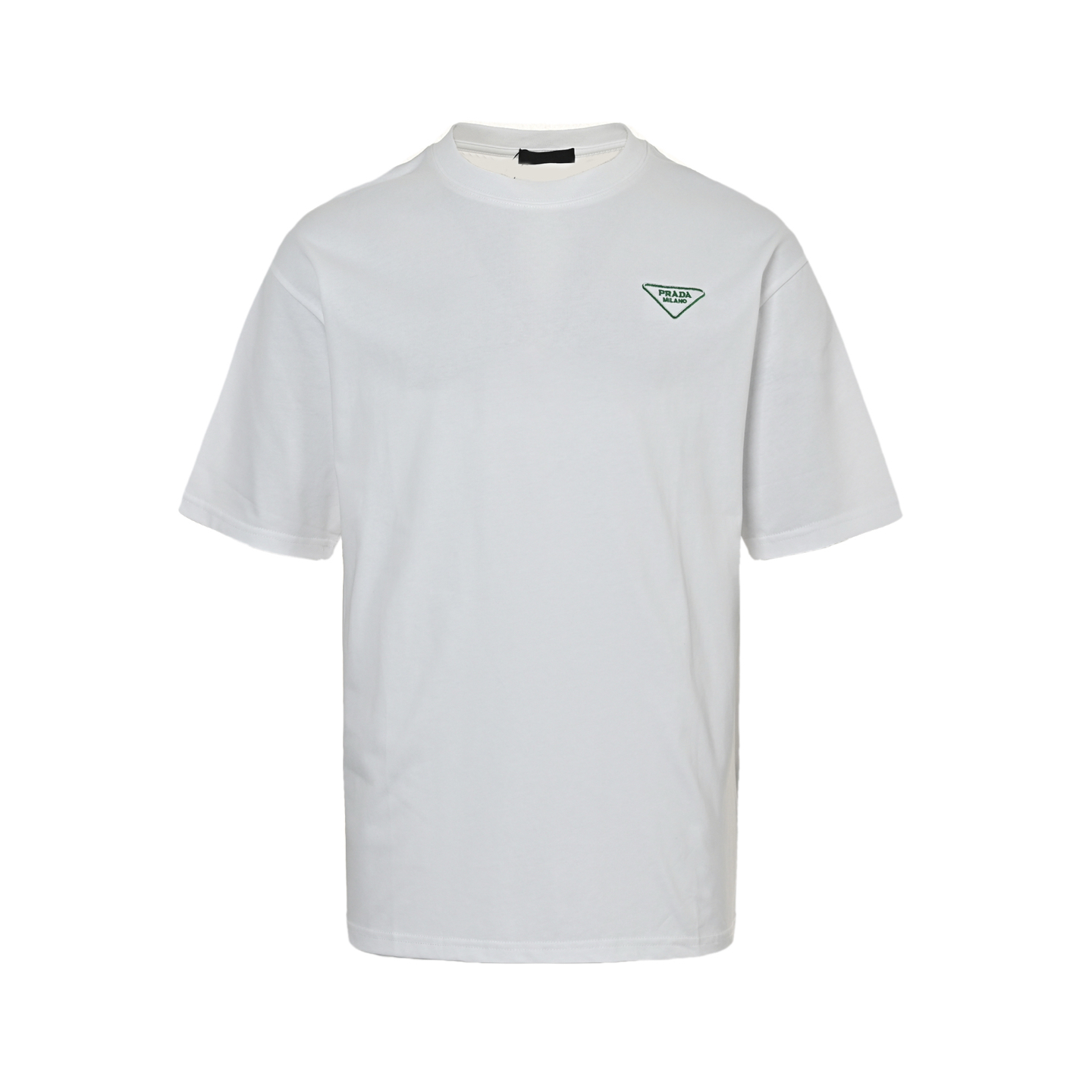 Prada 25ss short-sleeved shirt with green triangle logo embroidered on the chest