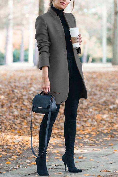 Heididress Ellen Stand Collar Open Front Pockets Coat
