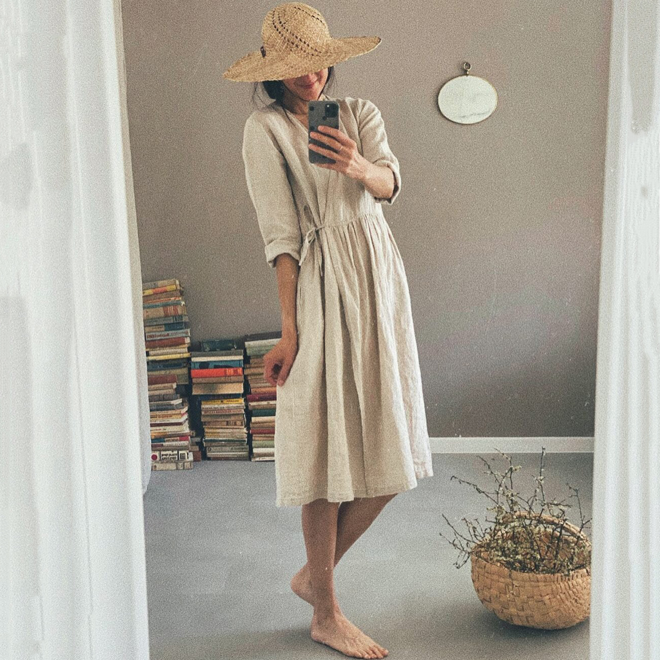 Casual V Neck Solid Tie Wrap Midi Dress
