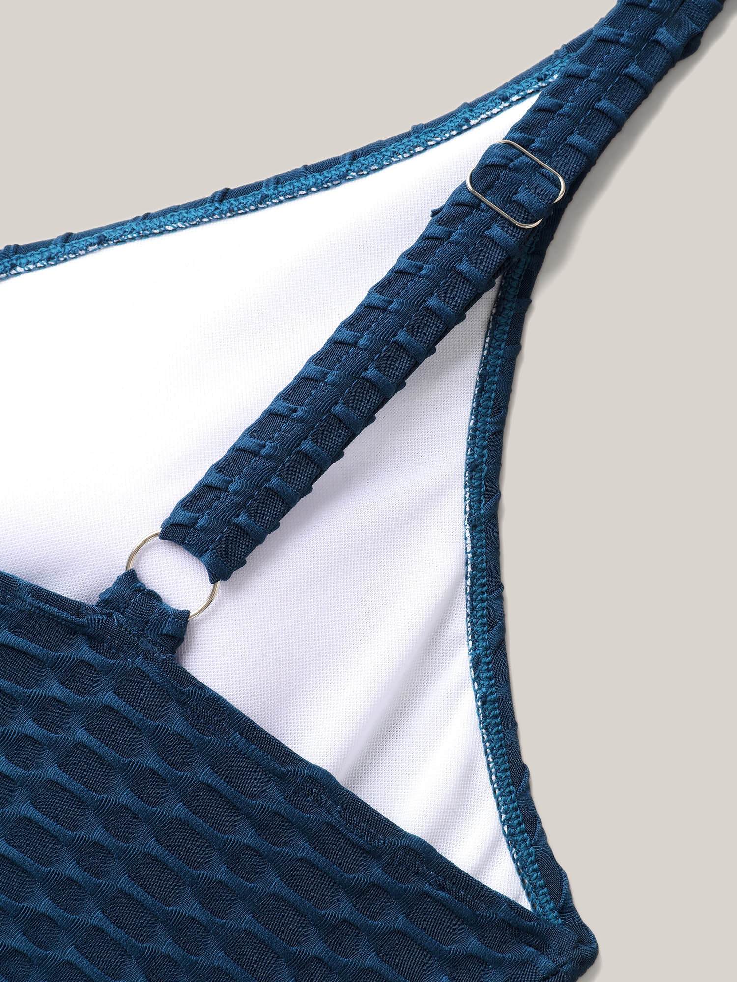 Textured Drawstring Halter Neck One-Piece Swimsuit