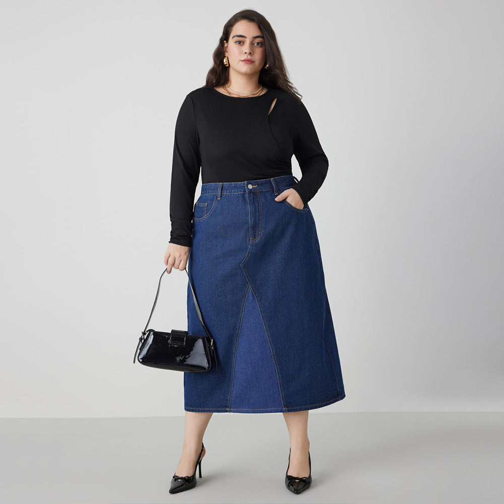 Plus Size Autumn Winter Women Simple Sexy Cutout T shirt Slim Long Sleeve Top