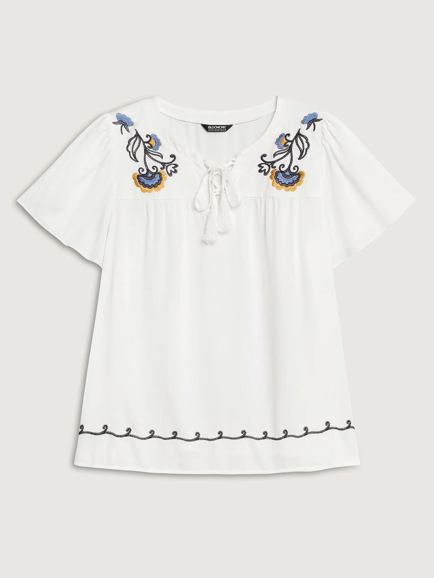 Floral Embroidered Cross-Tie Neck Blouse