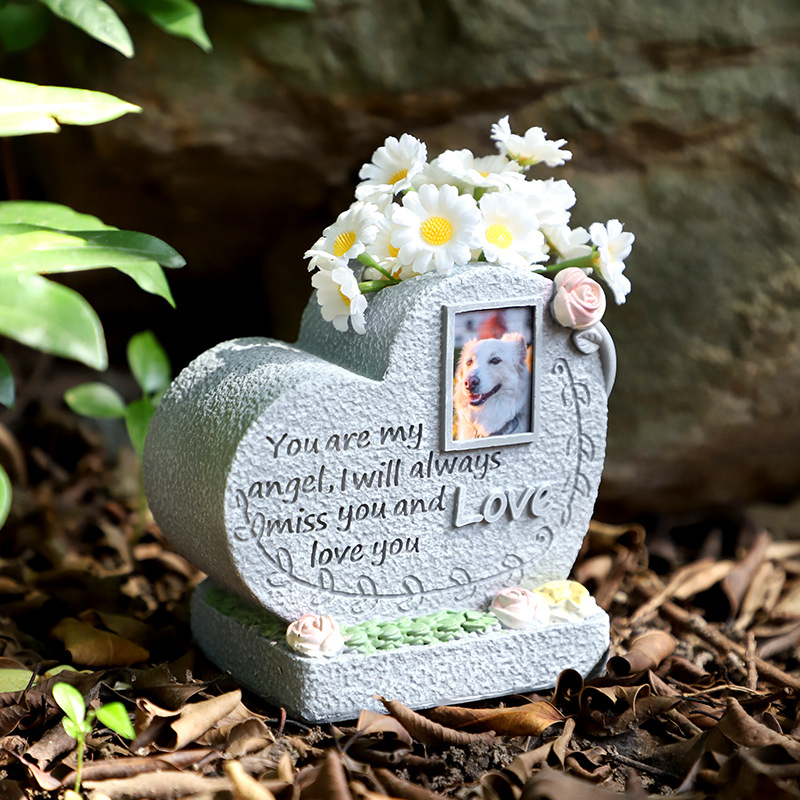 🐾 Pet Memorial Vase with Photo Frame – Resin Flower Holder for Indoor/Outdoor Garden