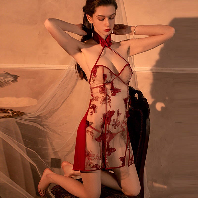 Cheongsam Hollow Out See-through Lingerie Dress
