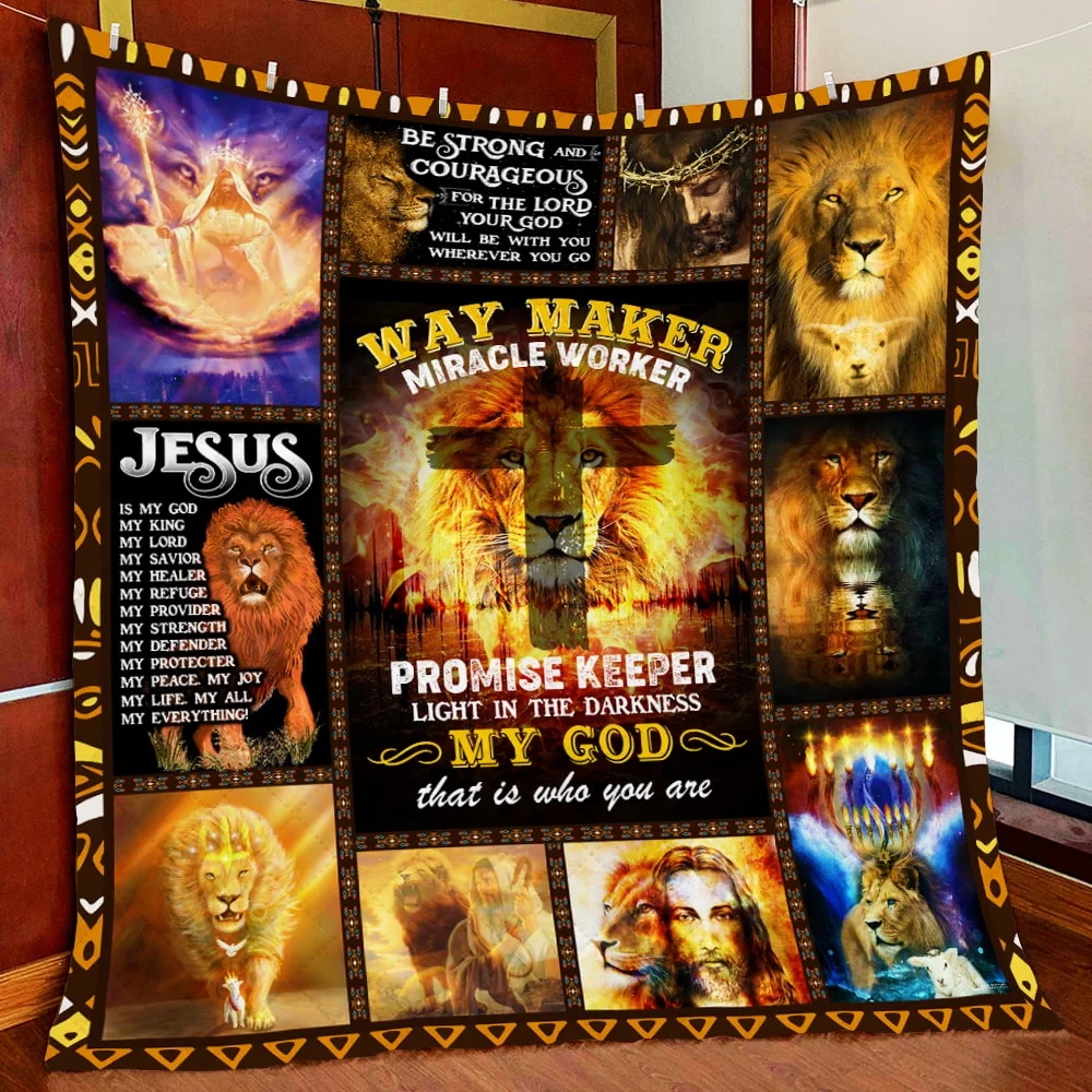 Jesus Way Maker Miracle Worker, Lion Quilt Blanket
