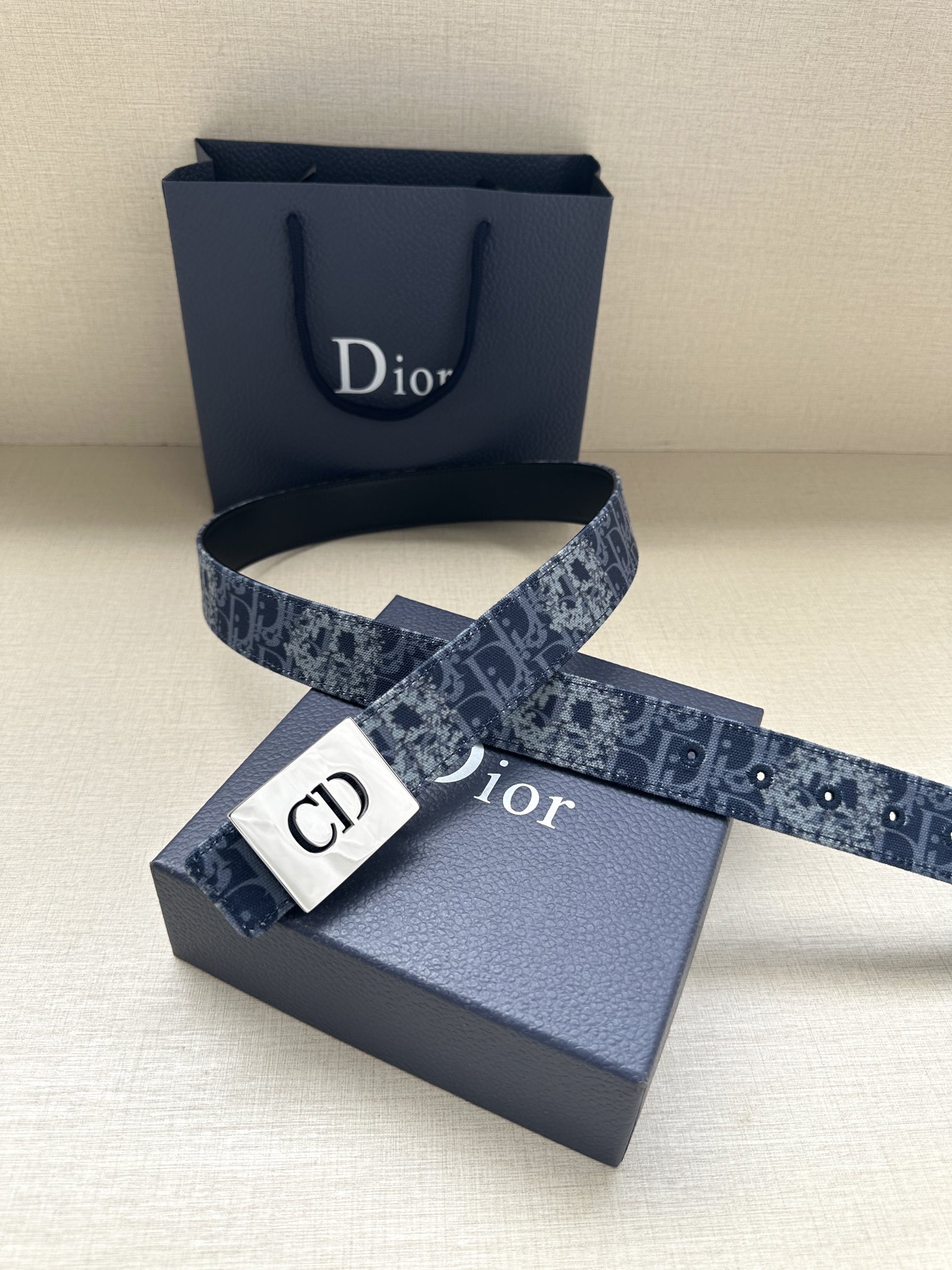 Dior CD Icon print leather belt 3.5CM wide