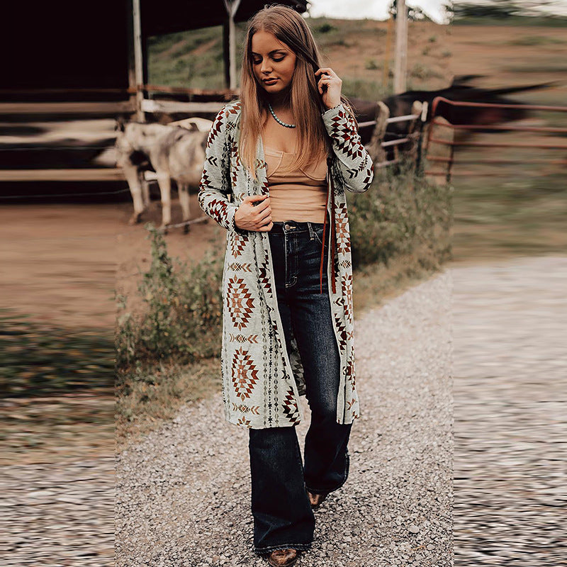 Women's Autumn Geometric Print Knitted Cardigan