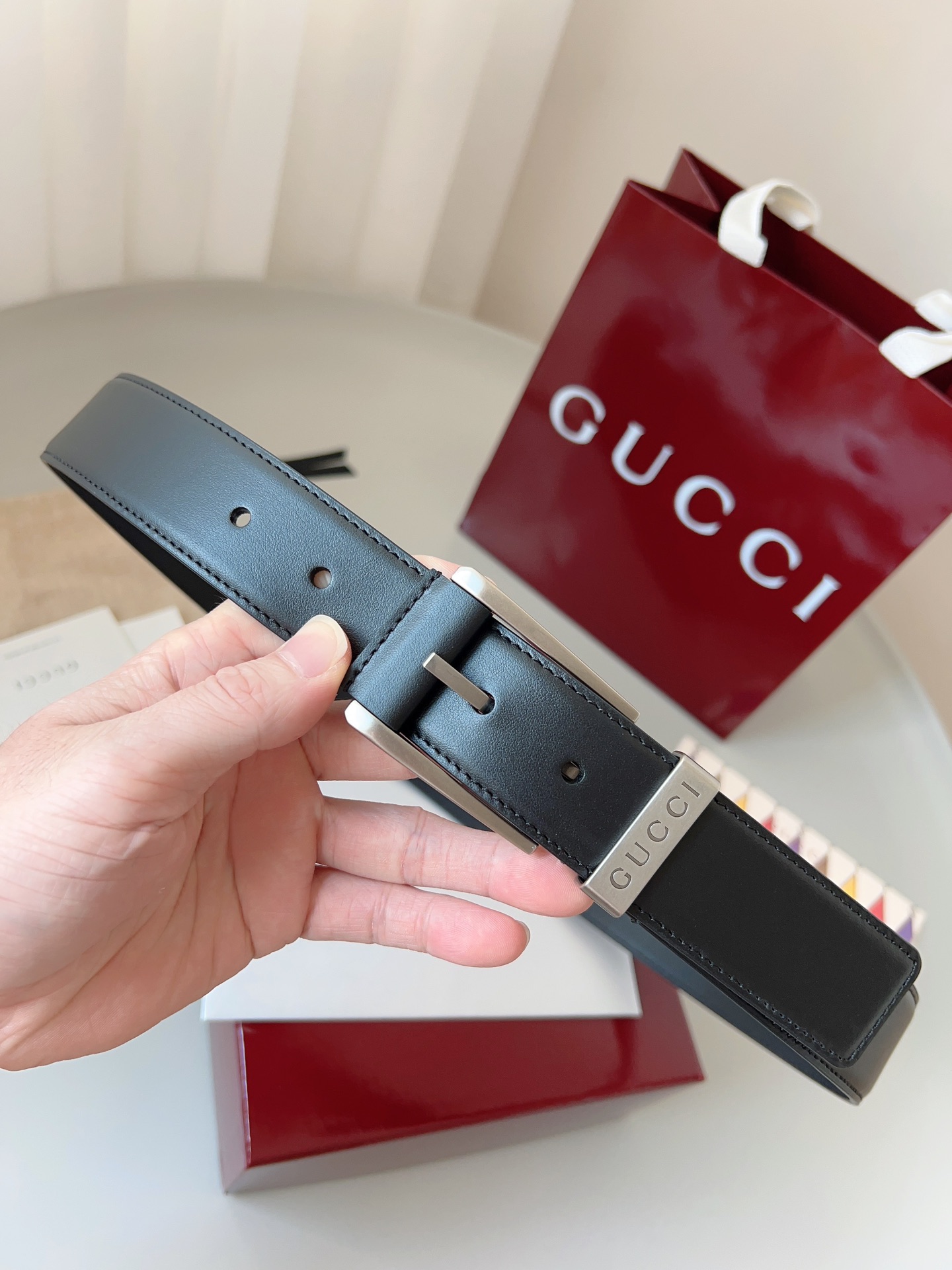 Gucci pin buckle leather belt 3.5cm wide
