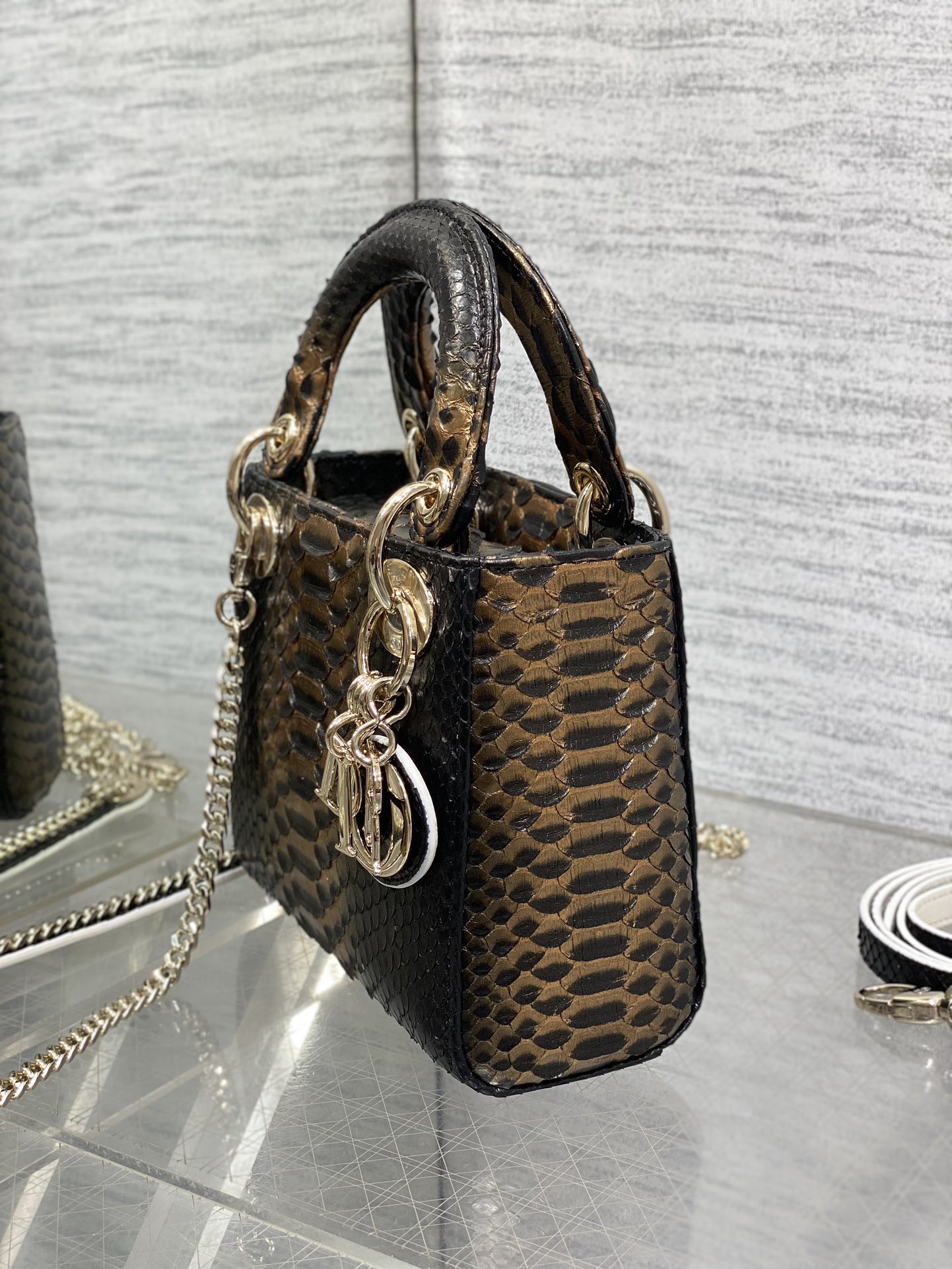 Dior Lady three-grid rare snakeskin Princess Diana bag