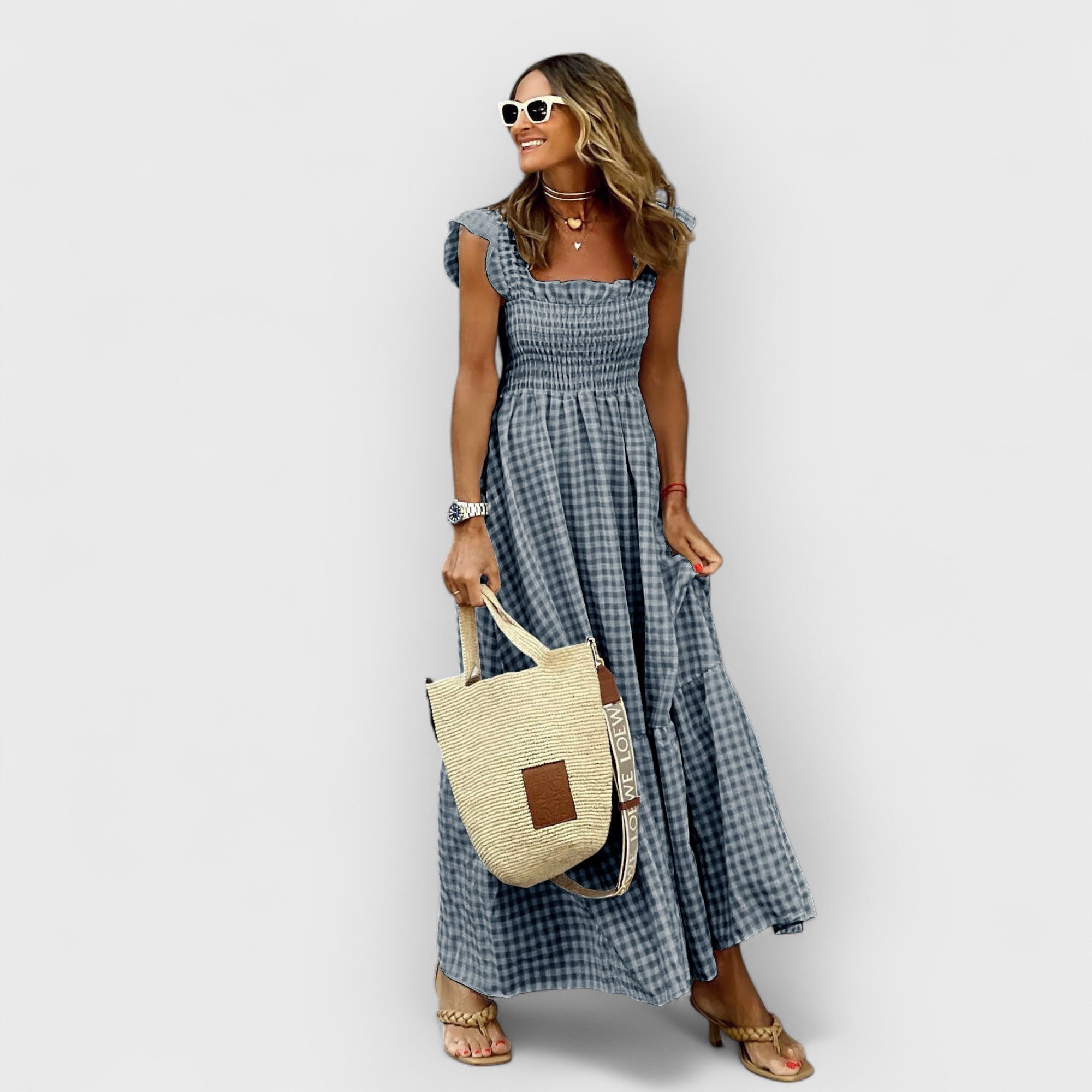 Ruffle-Sleeve Smocked Maxi Dress