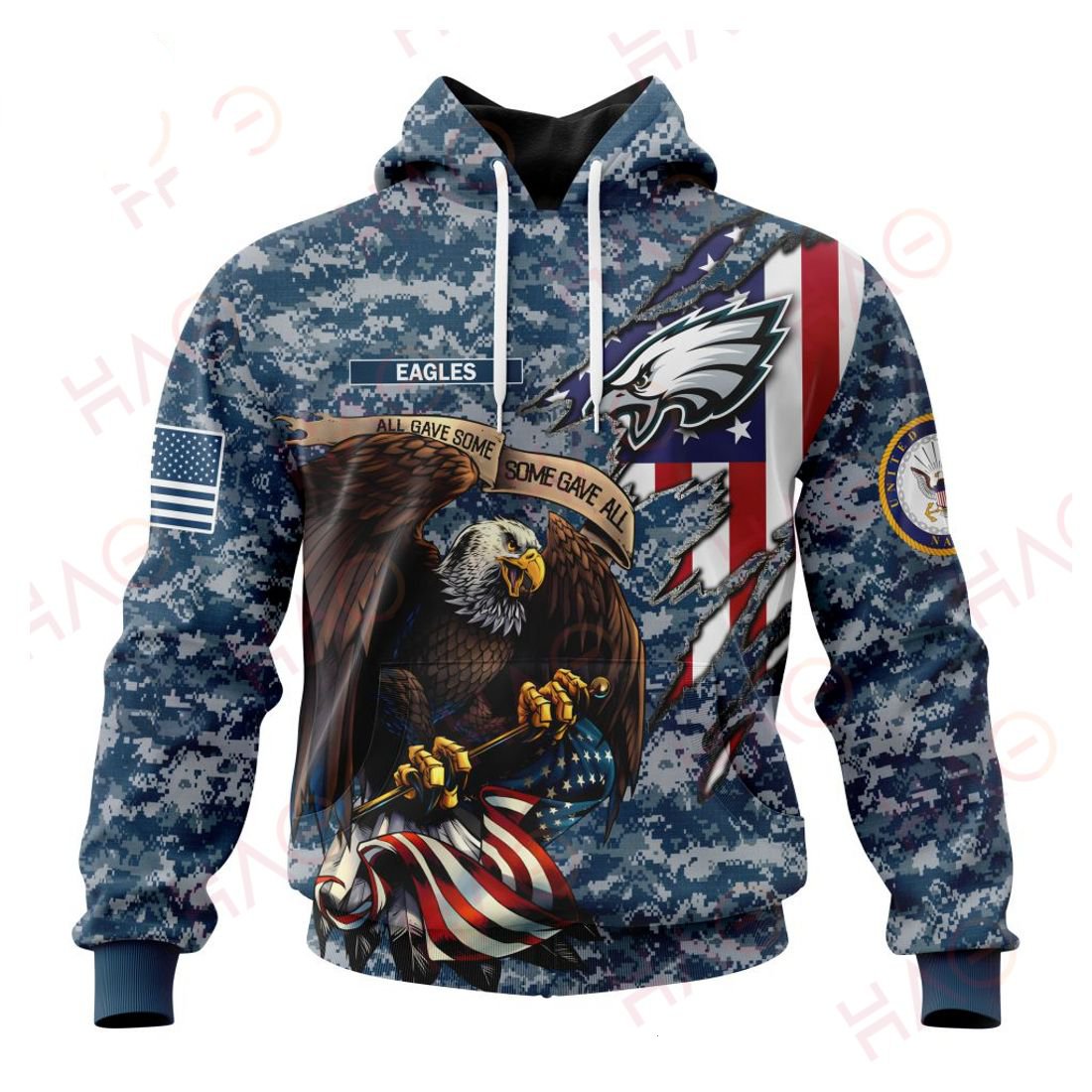 PHILADELPHIA EAGLES 3D HOODIE US NAVY VETERANS