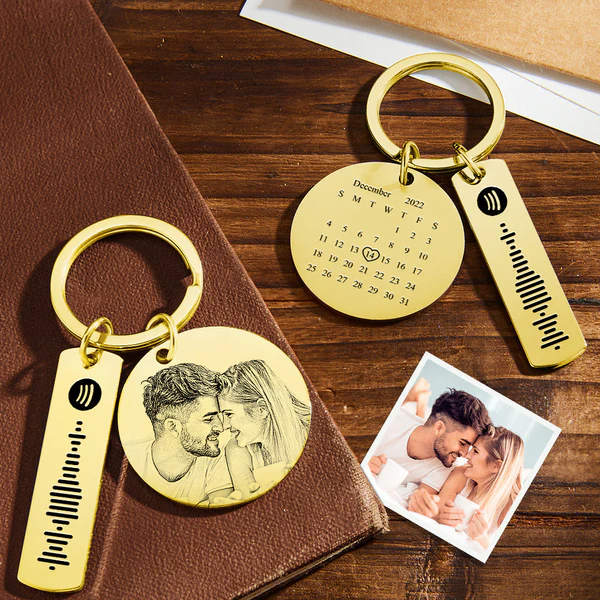 Custom Photo Calendar Spotify Keychain - Personalized Aluminum Keychain