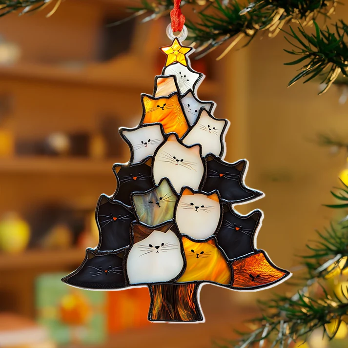 Cute stacked cat Christmas tree ornament