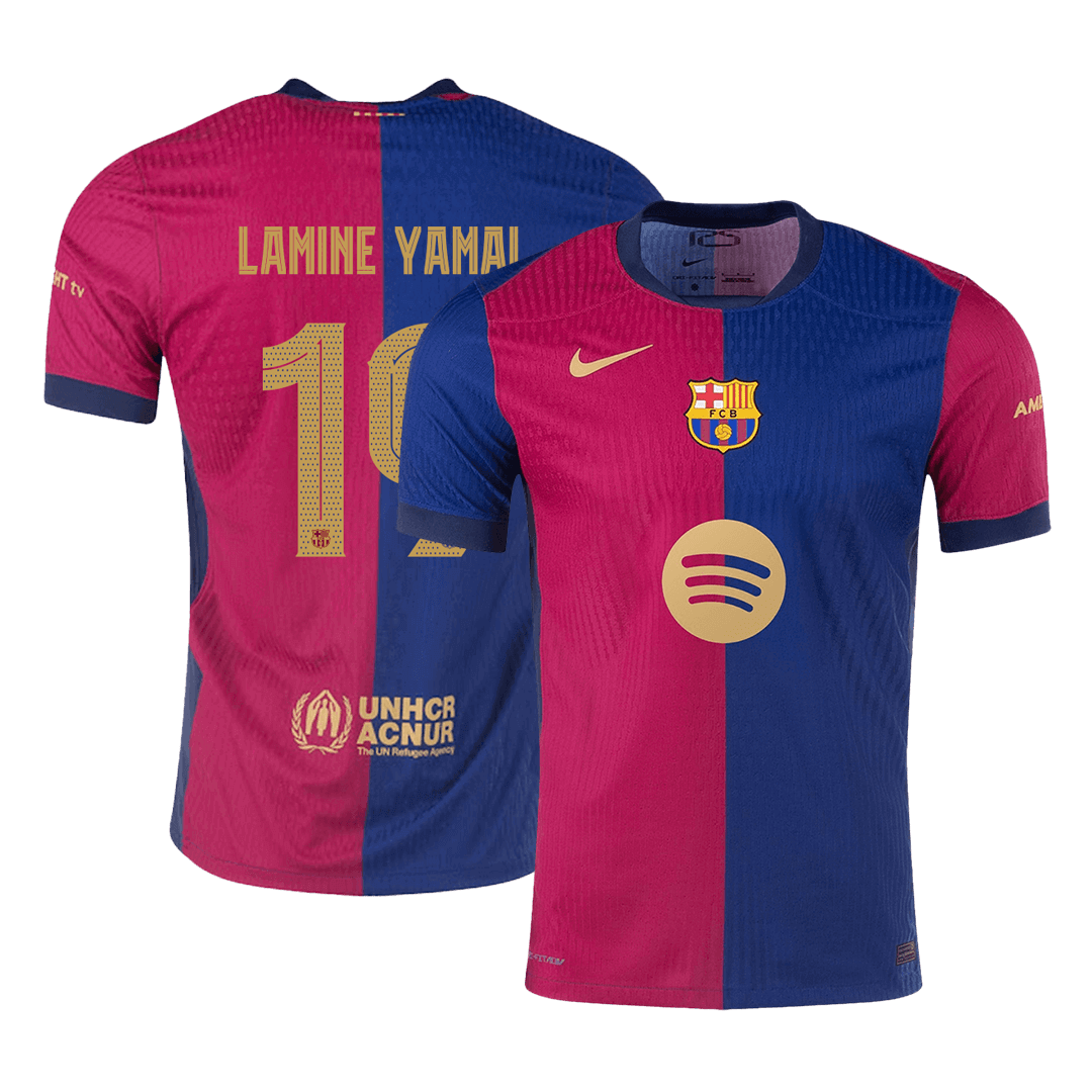 Authentic LAMINE YAMAL #19 Soccer Jersey Barcelona Home Logo Spotify No Text Jersey 2024/25-UCL