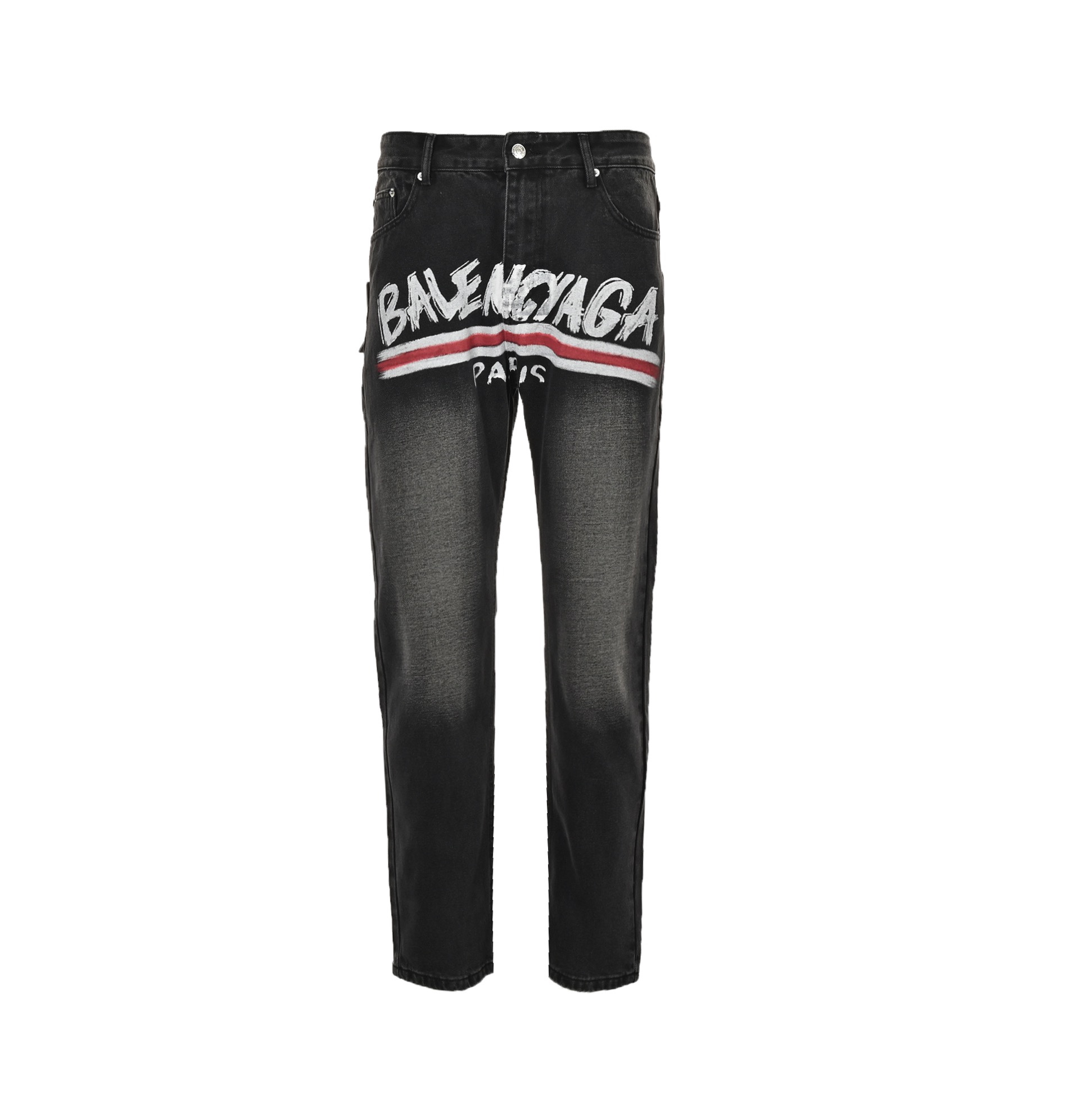 Balenciaga 24Fw Graffiti Cola Print Washed Jeans