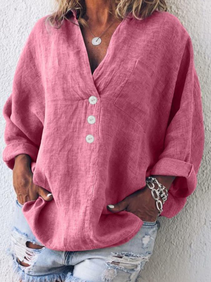 Cotton Linen Lapel Loose Shirt