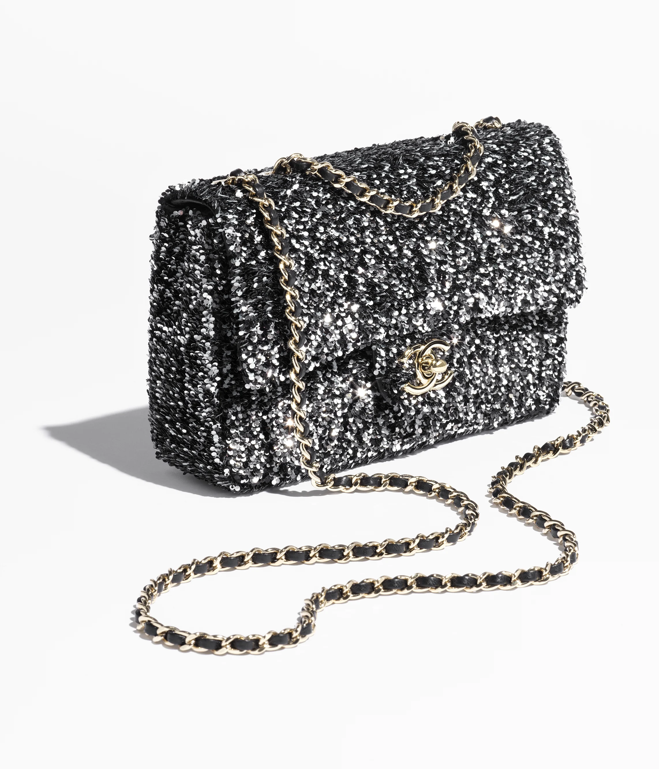 Chanel Flap Bag Sequins & Gold-Tone Metal Black, White & Gray AS4561-B19438-NAFUR