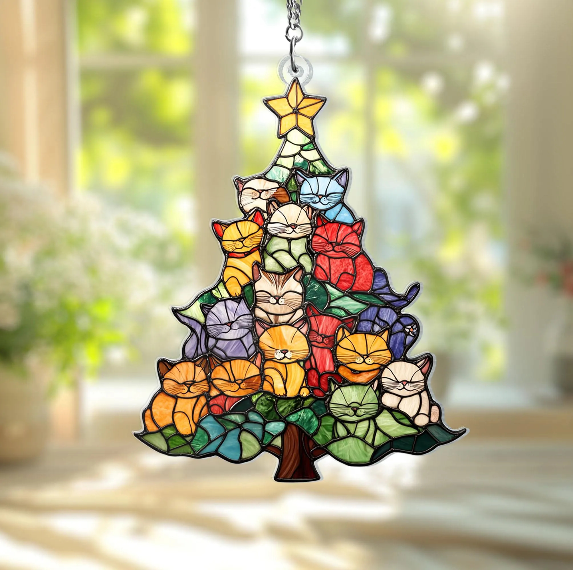 💥ON SALE💥Cat Christmas Tree Suncatcher Ornament Decoration🐱🎄✨