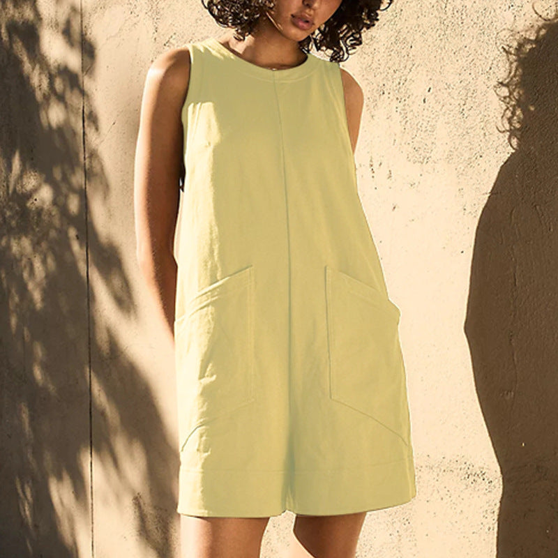 Women's Casual Cotton Linen Vest Jumpsuit