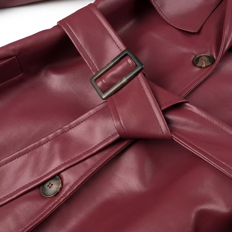 Women's Fashionable Loose Fit Long Leather Trench Coat