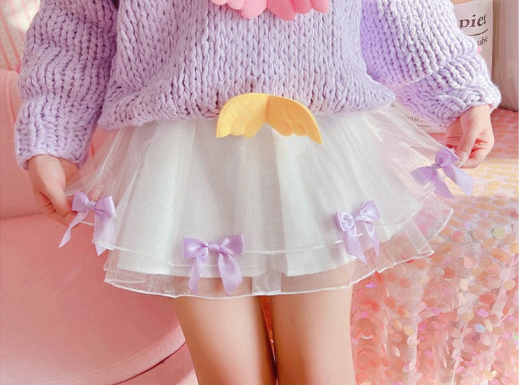 Tulle Pleated Bow Mini Skirt