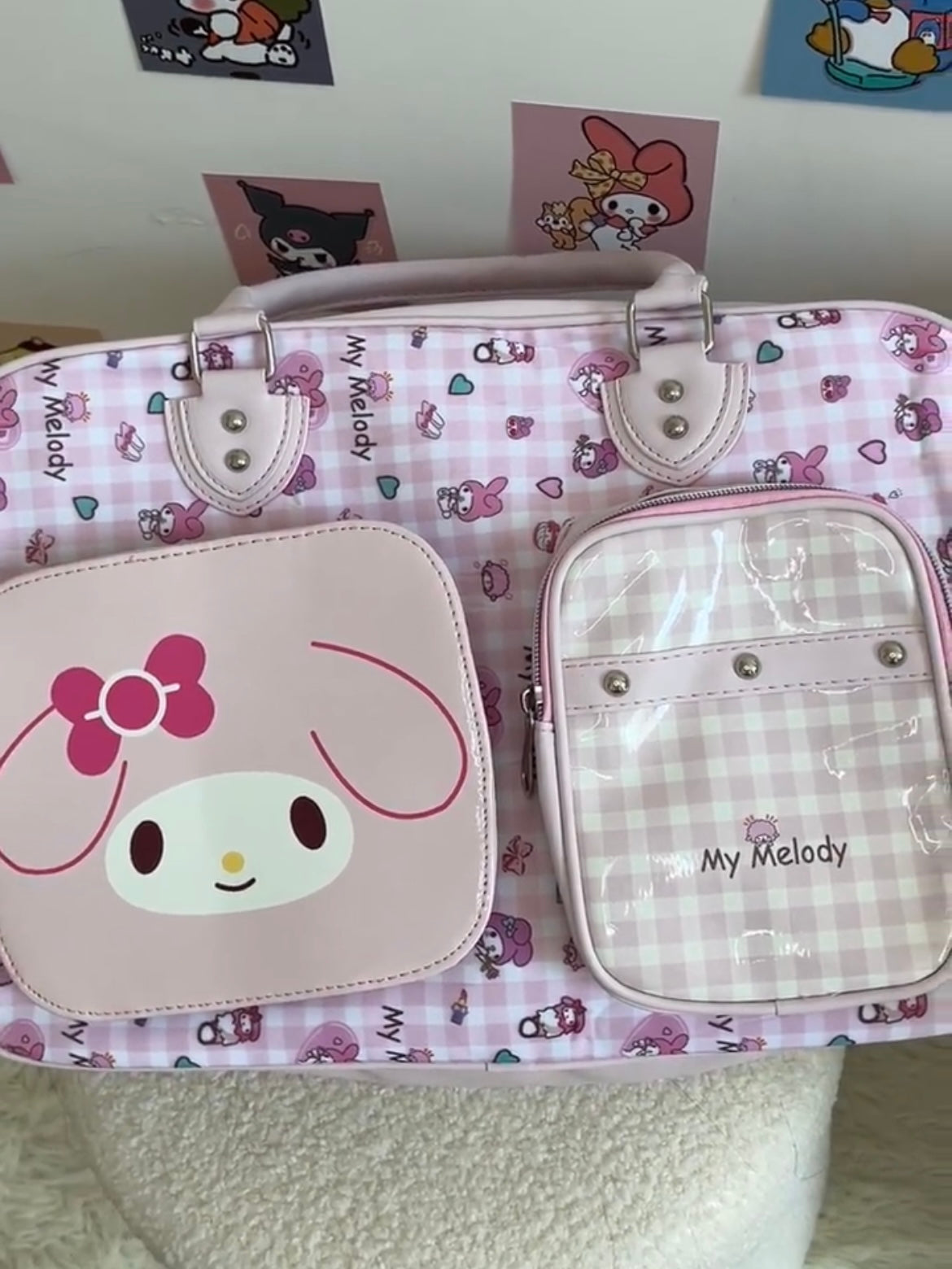 Sanrio Weekender Bag for Women Cute PU Large Travel Tote Bag Gym Duffel Bag