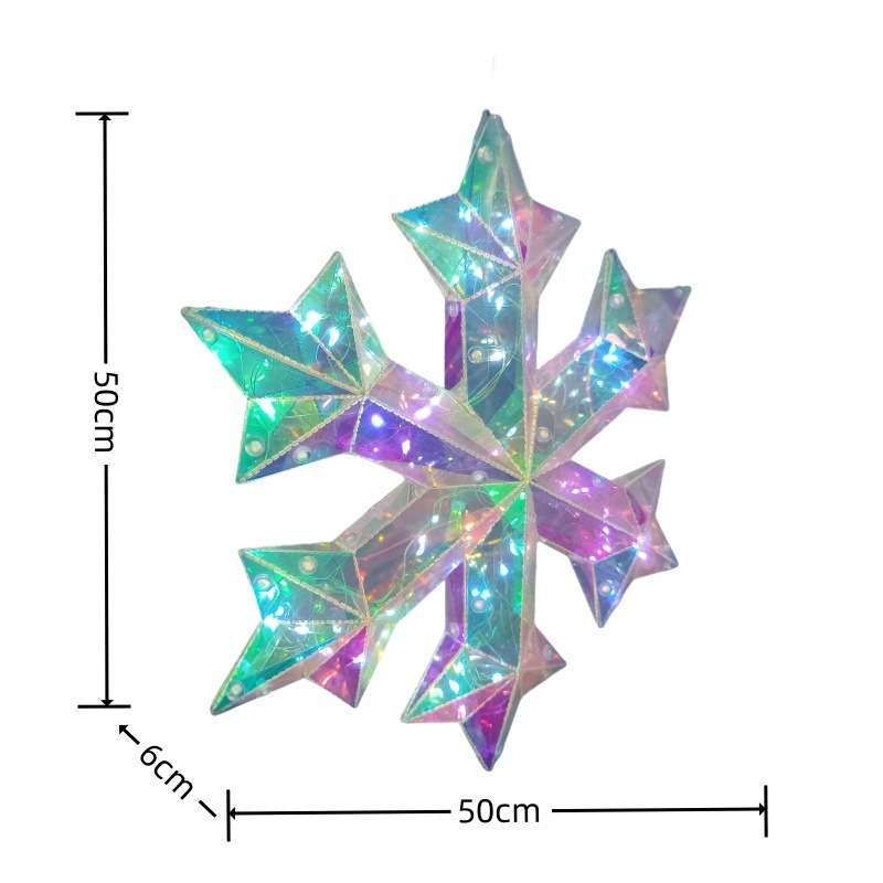 Festive LED Star & Snowflake Hanging Lights – USB & Battery Powered Holiday Decorations - 50 x 6 x 50 cm (19.7 x 2.4 x 19.7 inches)