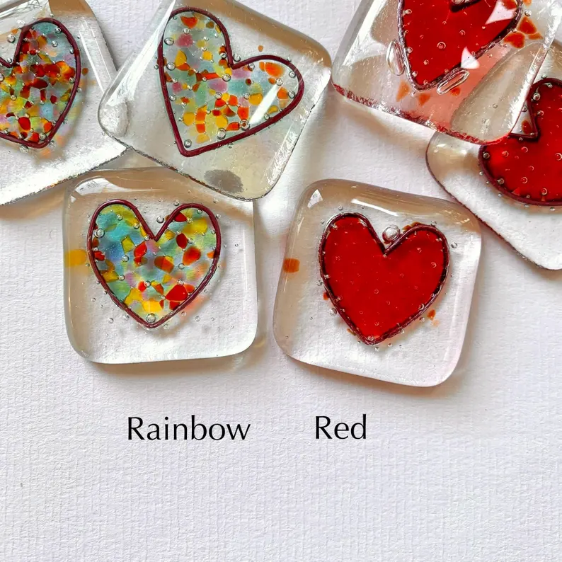 Fused glass heart pocket hug token
