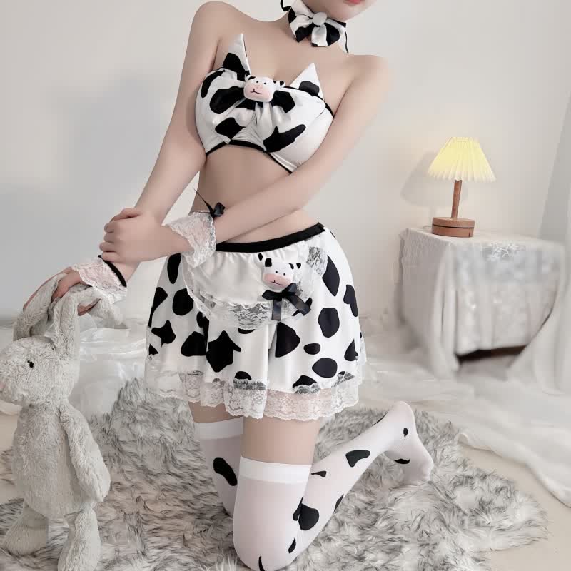 Cow Bow Lace Lingerie Set