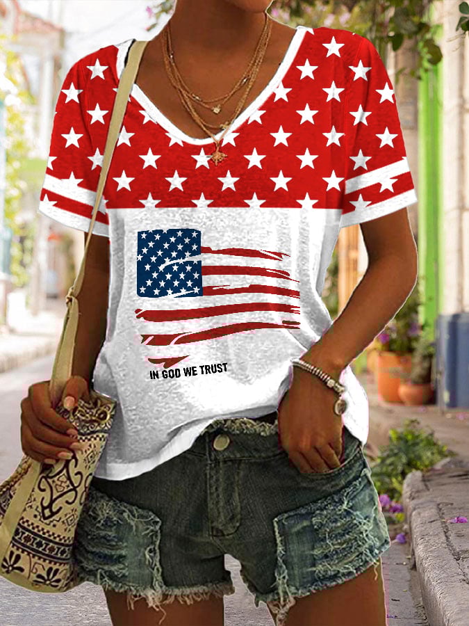 Women'S Independence Day Flag Print T-shirt
